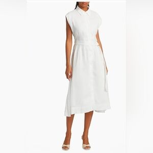 Veronica Beard White Loreta Linen Belted Midi Shirtdress Size 4 NWT $600